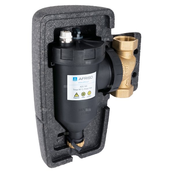 Separator AFRISO ADS 160, do C.O., do klimatyzacji, 3 bar / 90'C, 1'' (GW), z wkładem magnesowymInstalacje i źródła ciepła, z izolacją