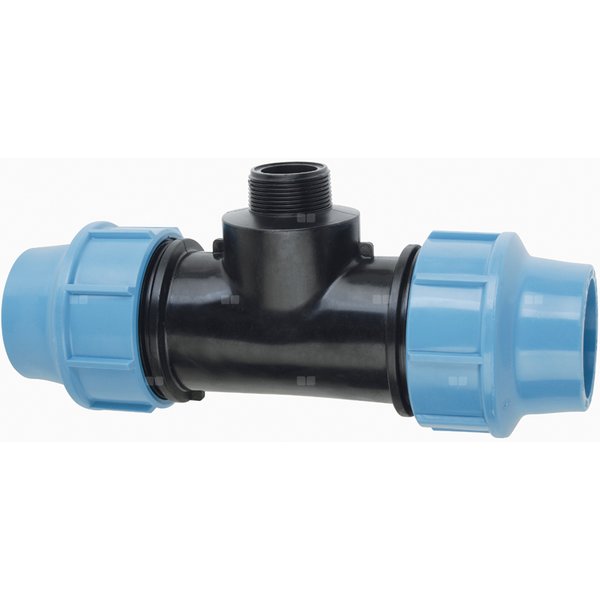 Trójnik AGAFLEX PP 20 mm x 1/2'' x 20 mm (połączenie zaciskowe x GZ x połączenie zaciskowe)do rur PE