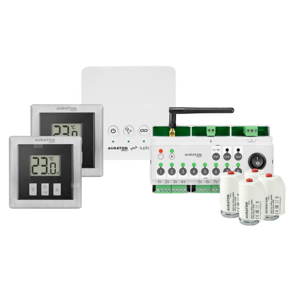 1x Multizone Controller, 2x Heat Monitor, 1x AURATON Box AURATON SMART Starter pack 2 czarny do systemu sterowania instalacji domowej