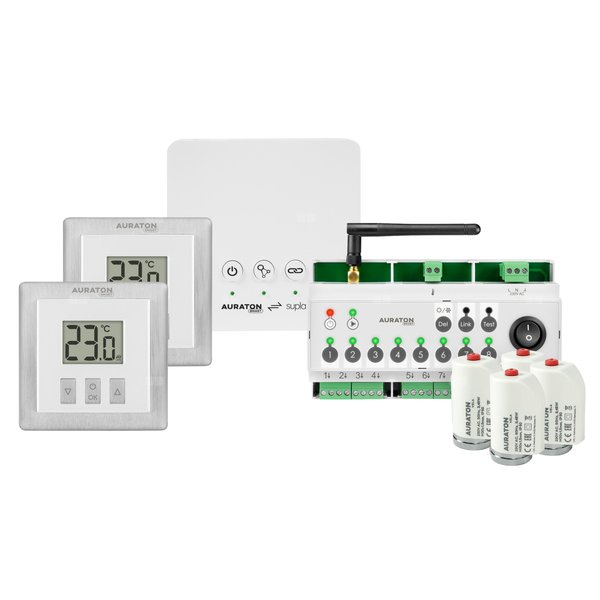 1x Multizone Controller, 2x Heat Monitor, 1x AURATON Box AURATON SMART Starter pack 2 biały do systemu sterowania instalacji domowej