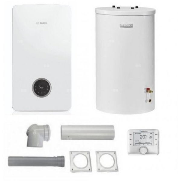 Pakiet - Kocioł gazowy jednofunkcyjny BOSCH TERMOTECHNIKA CONDENS GC2300iW20P kondensacyjny wiszący 21.2 kW + Czujnik temperatury zewnętrznej+ Zestaw powietrzno-spalinowy2581 (do szachtu) + Czujnik c.w.u. + RegulatorCW400 + Zasobnik c.w.uWST120-5O