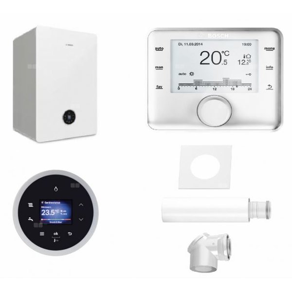 Pakiet - Kocioł gazowy dwufunkcyjny BOSCH TERMOTECHNIKA CONDENS GC5700iWT24/42S kondensacyjny wiszący 30 kW + Czujnik temperatury zewnętrznej + RegulatorCW400 + Zestaw powietrzno-spalinowy szachtowy2581 + Zasobnik c.w.uwbudowany warstwowy 42 l