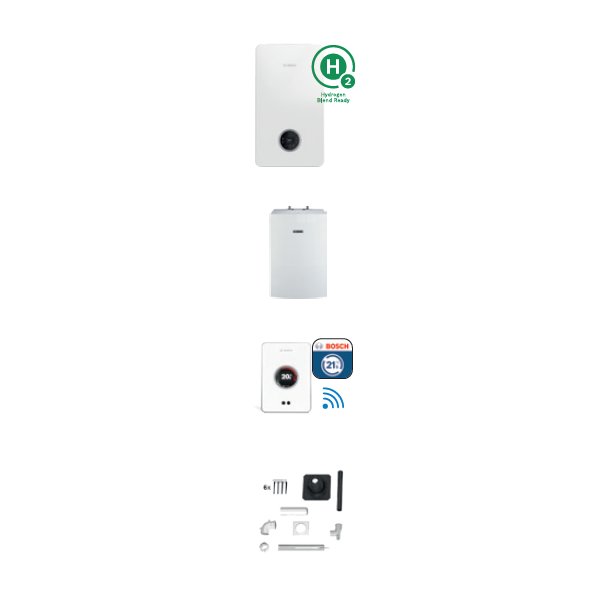 Pakiet z kotłem Condens GC2300iW 15P (Stora WD120B + Czujnik c.w.u., Regulator EasyControl CT200 + Zestaw powietrzno- -spalinowy fi60/100-fi60 do szachtu (2519))