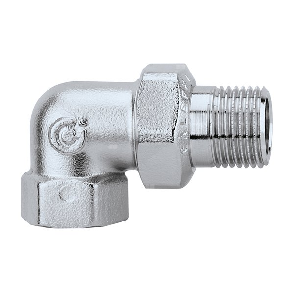 Złączka trzyczęściowa kątowa. Wykończenie: chrom 1 1/4" GW x GZ ze złączką