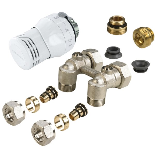 Zestaw termostatyczny kątowy (Senso M30 + H moduł 3/4"-1/2")+ złączki M22- 16x2+ nyple 3/4" lub 1/2"