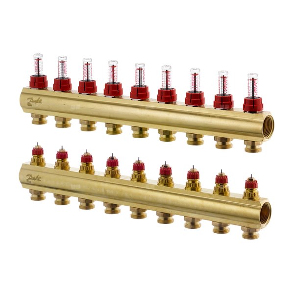 Rozdzielacz 9+9 Rotametr Danfoss BIV, mosiądz