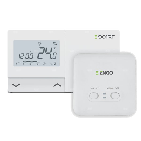 Termostat ENGO CONTROLS E901-RF bezprzewodowy zasilanie bateria włącz/wyłącz 5-35'C 230 V 16 A