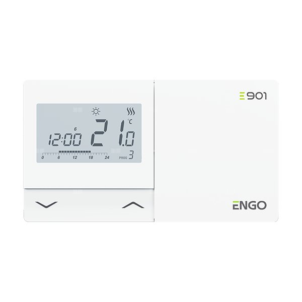 Temostat pokojowy dwużyłowe ENGO CONTROLS E901, kolor biały 230 V z wyświetlaczem