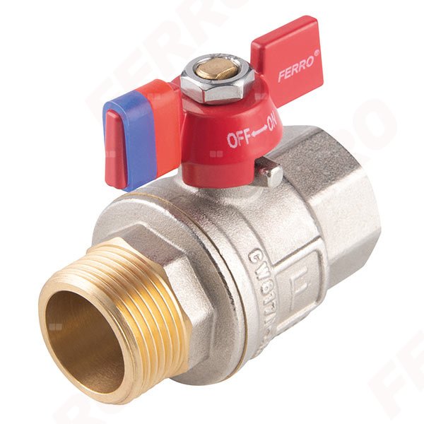 Zawór kulowy FERRO F-POWER 3/4'' GZ x GW, uchwyt: motylek