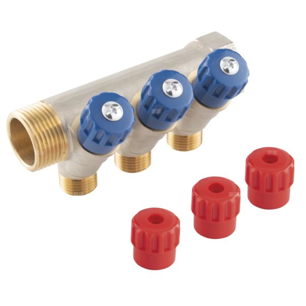 Rozdzielacz hydrauliczny FERRO RDW250200 mosiądz GZ x GW, odgałęzień: 2 (1/2'') + zawory odcinające