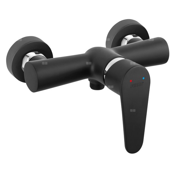 Bateria natryskowa ścienna FERRO ALGEO BLACK, kolor czarny