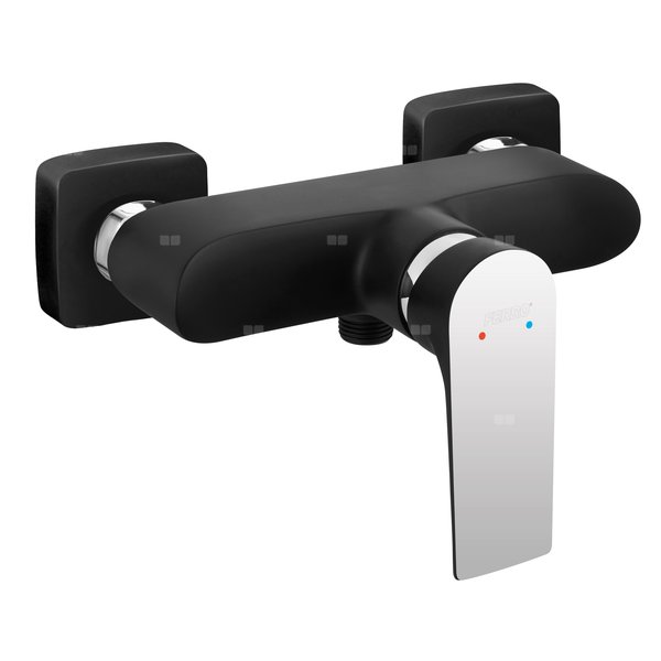 Bateria natryskowa ścienna FERRO ALGEO SQUARE BLACK-CHROME, kolor czarny/chrom