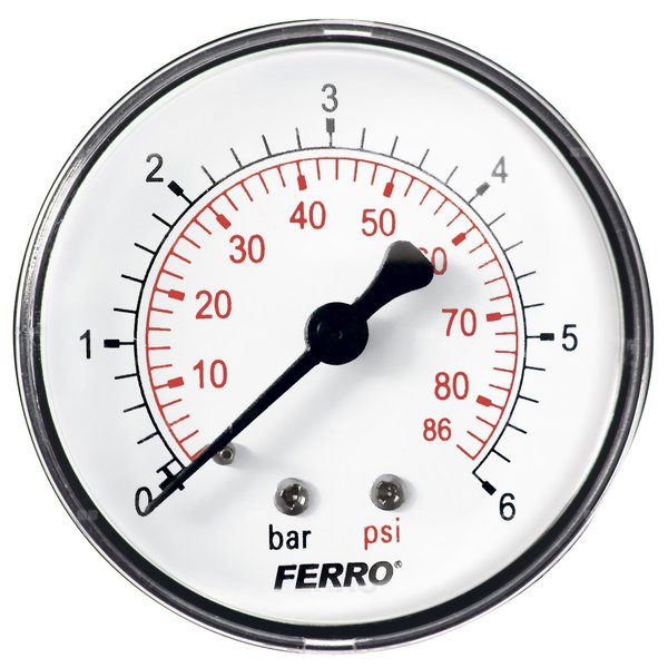 Manometr z rurką Bourdona FERRO 0-6 bar aksjalne 1/4'' fi 63 mm