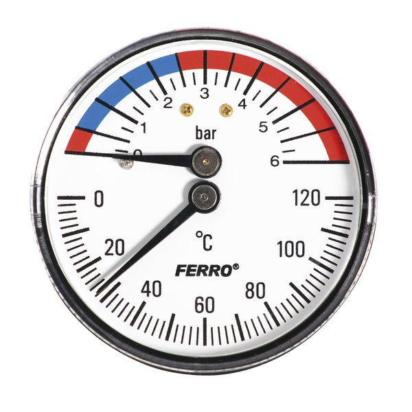 Termometr bimetaliczny FERRO fi 63 mm 120'C 6 bar połączenie aksjalny