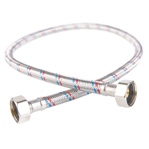 Wąż przyłączeniowy elastyczny FERRO z oplotem (stal), GW x GW, 1/2'' x 1/2'', długość 120 mm, z uszczelką