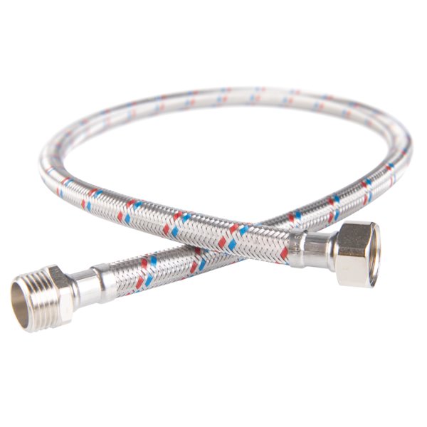 Wąż przyłączeniowy elastyczny FERRO z oplotem (stal), GW x GZ, 1/2'' x 1/2'', długość 90 mm, z uszczelką