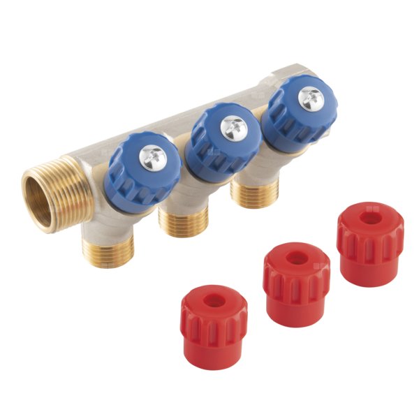 Rozdzielacz hydrauliczny FERRO RDW200300 mosiądz GZ x GW, odgałęzień: 3 (1/2'') + zawory odcinające