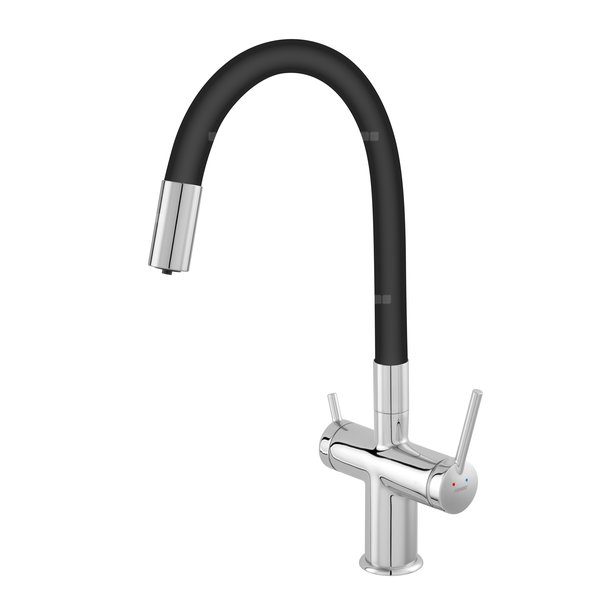 Bateria zlewozmywakowa FERRO FILTRATA, kolor czarny z elastyczną wylewką