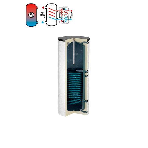 Podgrzewacz FLAMCO DUO HLS z wężownicą, 300 l, Spiralny, Emaliowany, 64.3 kW, 10 / 16
