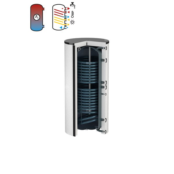 Podgrzewacz FLAMCO DUO-SOLAR z wężownicą, 1000 l, Spiralny, Emaliowany, 73.9 kW, 10 / 16
