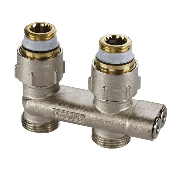 Moduł przyłączeniowy prosty FLAMCO mosiądz (niklowanie) 1/2'' GZ x 3/4'' Eurokonus, rozstaw 50 mm do grzejników