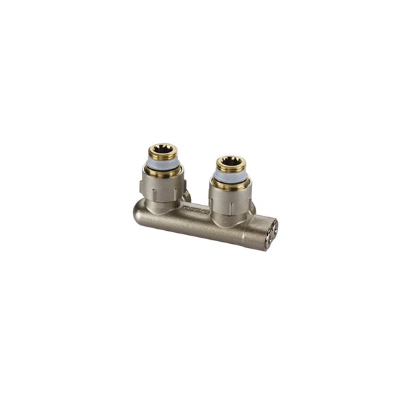 Moduł przyłączeniowy kątowy FLAMCO mosiądz (niklowanie) 1/2'' GZ x 3/4'' Eurokonus, rozstaw 50 mm do grzejników