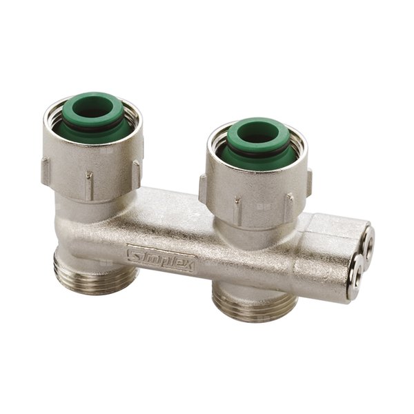Moduł przyłączeniowy prosty FLAMCO mosiądz (niklowanie) 3/4'' GW x 3/4'' Eurokonus, rozstaw 50 mm do grzejników