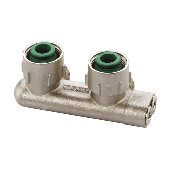 Moduł przyłączeniowy kątowy FLAMCO mosiądz (niklowanie) 3/4'' GW x 3/4'' Eurokonus, rozstaw 50 mm do grzejników