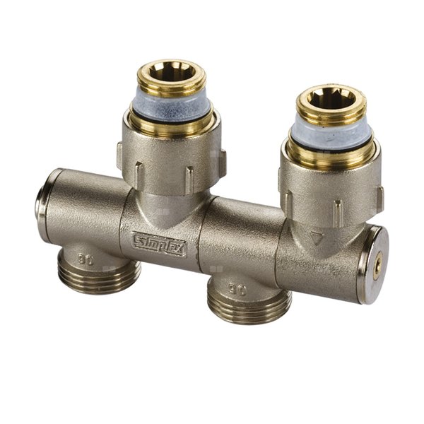 Moduł przyłączeniowy prosty kątowy FLAMCO mosiądz (niklowanie) 1/2'' GZ x 3/4'' Eurokonus, rozstaw 50 mm do grzejników