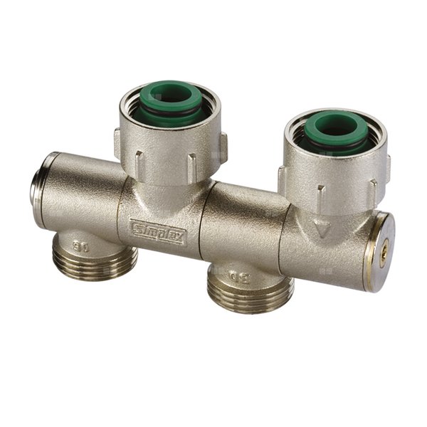 Moduł przyłączeniowy prosty kątowy FLAMCO mosiądz (niklowanie) 1/2'' GZ x 3/4'' Eurokonus, rozstaw 50 mm do grzejników