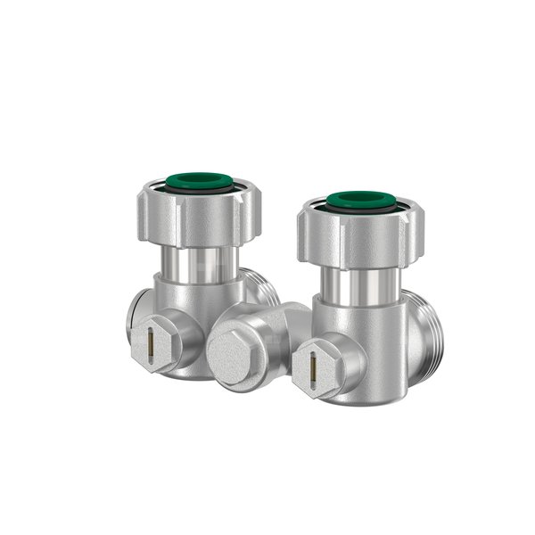 Moduł przyłączeniowy kątowy FLAMCO mosiądz (niklowanie) 3/4'' zewnętrzne x 3/4'' Eurokonus, rozstaw 50 mm do grzejników