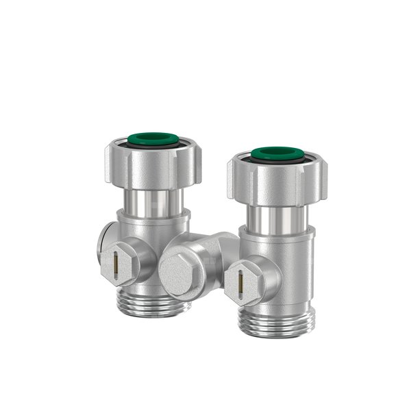 Moduł przyłączeniowy prosty FLAMCO mosiądz (niklowanie) 3/4'' GW x 3/4'' Eurokonus, rozstaw 50 mm do grzejników