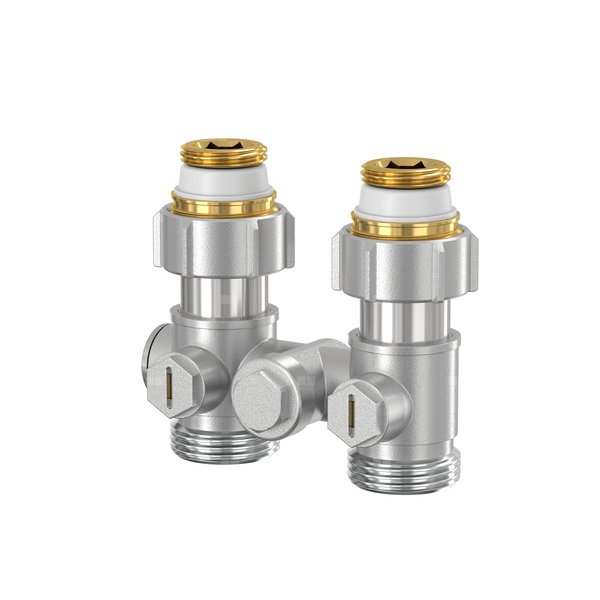 Moduł przyłączeniowy prosty FLAMCO mosiądz (niklowanie) 1/2'' GZ x 3/4'' Eurokonus, rozstaw 50 mm do grzejników