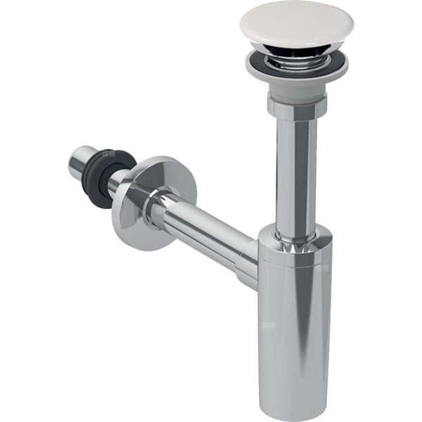 Odpływ umywalkowy z syfonem, pokrywą odpływu i uszczelka, wylot poziomy, do umywalki Geberit ONE, odpływ pionowy: d=32mm, G=1 1/4″, Biały / Chrom błyszczący