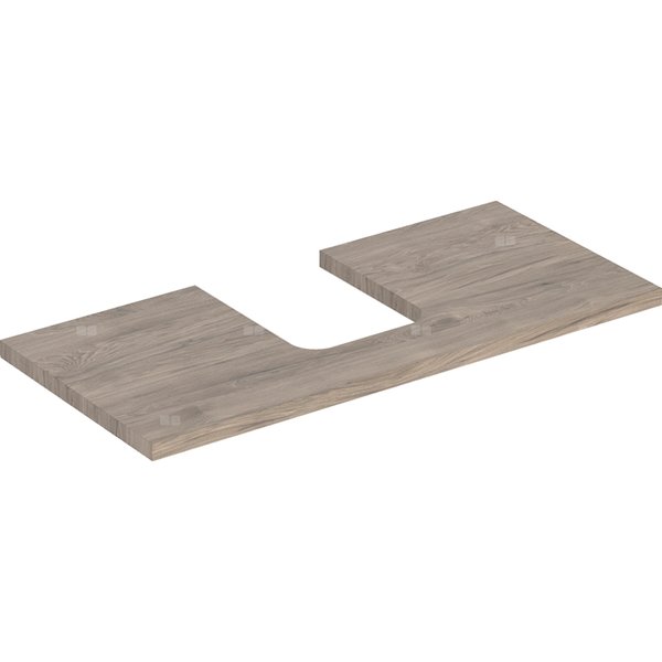 Blat pod umywalkę Geberit ONE z wycięciem, do umywalki nablatowej w kształcie misy: B=104.2cm, Orzech włoski hickory, Melamina, struktura drewna, Przekrój=Na środku