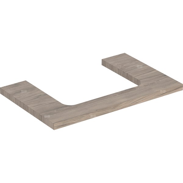 Blat pod umywalkę Geberit ONE z wycięciem, do prostokątnej umywalki nablatowej: B=74.6cm, Orzech włoski hickory, Przekrój=Na środku, Melamina, struktura drewna