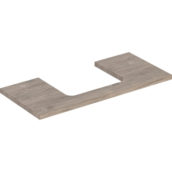 Blat pod umywalkę Geberit ONE z wycięciem, do prostokątnej umywalki nablatowej: B=104.2cm, Orzech włoski hickory, Przekrój=Na środku, Melamina, struktura drewna