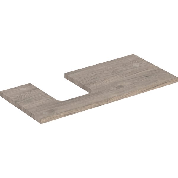 Blat pod umywalkę Geberit ONE z wycięciem, do umywalki nablatowej w kształcie misy: B=104.2cm, Orzech włoski hickory, Melamina, struktura drewna, Przekrój=Lewa strona