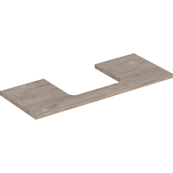 Blat pod umywalkę Geberit ONE z wycięciem, do prostokątnej umywalki nablatowej: B=119cm, Orzech włoski hickory, Przekrój=Na środku, Melamina, struktura drewna