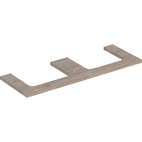 Blat pod umywalkę Geberit ONE z wycięciem, do prostokątnej umywalki nablatowej: B=133.8cm, Orzech włoski hickory, Przekrój=Lewa i prawa strona, Melamina, struktura drewna