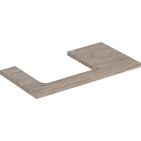 Blat pod umywalkę Geberit ONE z wycięciem, do prostokątnej umywalki nablatowej: B=89.4cm, Orzech włoski hickory, Przekrój=Lewa strona, Melamina, struktura drewna