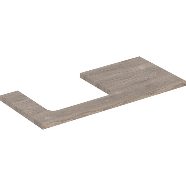 Blat pod umywalkę Geberit ONE z wycięciem, do prostokątnej umywalki nablatowej: B=104.2cm, Orzech włoski hickory, Przekrój=Lewa strona, Melamina, struktura drewna