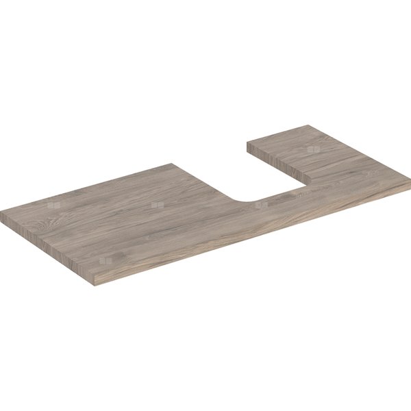 Blat pod umywalkę Geberit ONE z wycięciem, do umywalki nablatowej w kształcie misy: B=104.2cm, Orzech włoski hickory, Melamina, struktura drewna, Przekrój=Prawa strona
