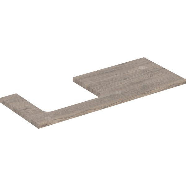 Blat pod umywalkę Geberit ONE z wycięciem, do prostokątnej umywalki nablatowej: B=119cm, Orzech włoski hickory, Przekrój=Lewa strona, Melamina, struktura drewna