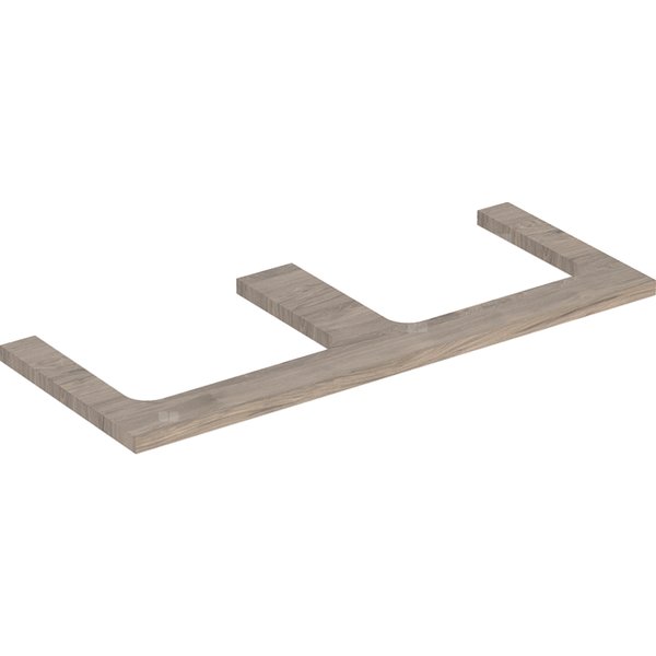 Blat pod umywalkę Geberit ONE z wycięciem, do prostokątnej umywalki nablatowej: B=119cm, Orzech włoski hickory, Przekrój=Lewa i prawa strona, Melamina, struktura drewna
