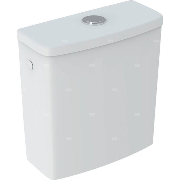 Geberit Selnova Square Spłuczka nasadzana, B36.5cm, H39.5cm, T16.5cm, spłukiwanie dwudzielne, przyłącze wody z boku, obracana, do WC Rimfree