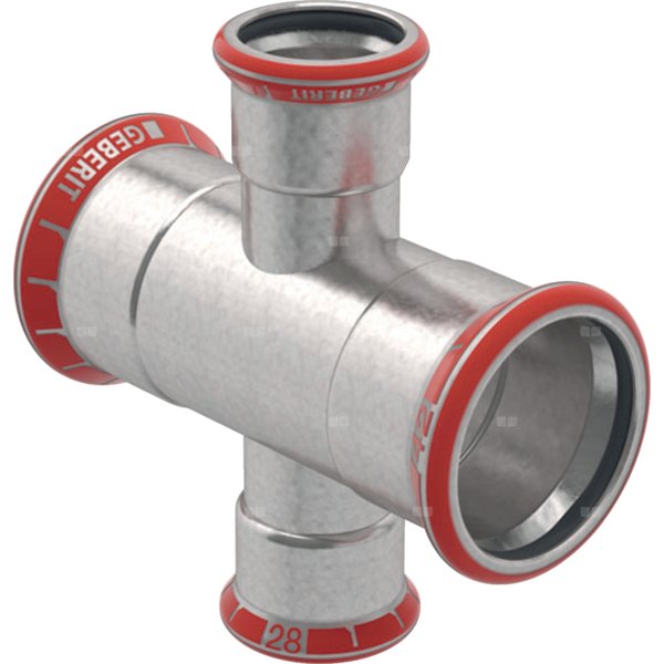 Czwórnik GEBERIT Mapress C-Stahl redukcyjny stal, 35 mm x 28 mm x 35 mm x 28 mm DN 32 x DN 25 x DN 32 x DN 25, mz x mz x mz x mz
