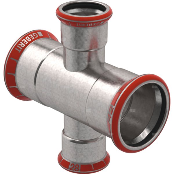 Czwórnik GEBERIT Mapress C-Stahl redukcyjny stal, 76.1 mm x 28 mm x 76.1 mm x 28 mm DN 65 x DN 25 x DN 65 x DN 25, mz x mz x mz x mz