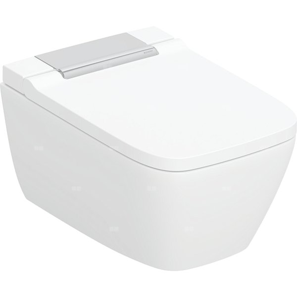 Urządzenie WC z funkcją higieny intymnej Geberit AquaClean Sela Square, wisząca miska WC: Miska ustępowa: biały / KeraTect, Panel dekoracyjny: chrom błyszczący