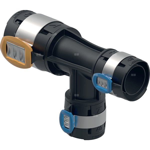 Trójnik redukcyjny Geberit FlowFit: Materiał=PPSU, d=50mm, d1=40mm, d2=40mm